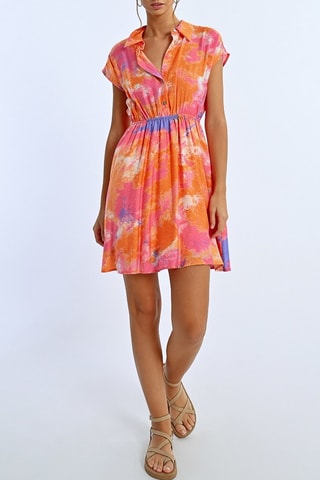 Vestido evasé - Naranja y rosa