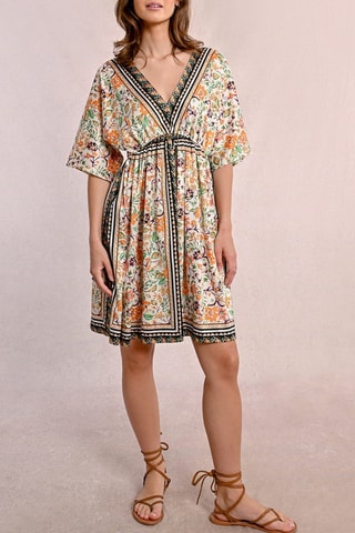 Vestido evasé - Crudo y naranja