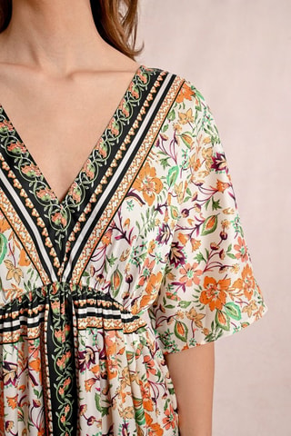 Vestido evasé - Crudo y naranja