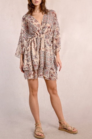 Vestido evasé - Beige y marrón