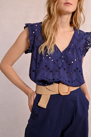 Blusa con bordado inglés - Azul marino