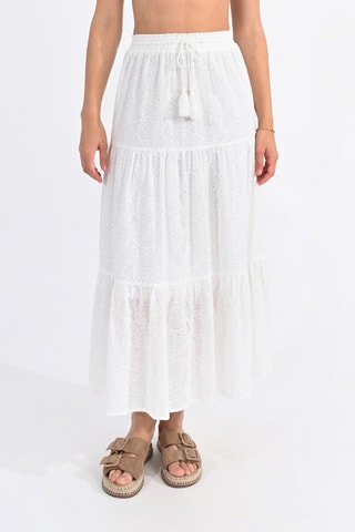 Jupe longue en broderie anglaise taille haute - Blanc