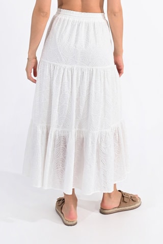 Jupe longue en broderie anglaise taille haute - Blanc
