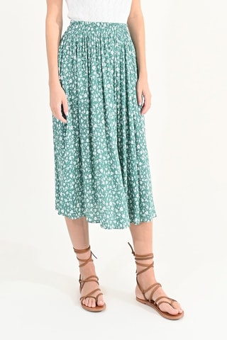 Falda midi de talle alto - Verde agua y blanco
