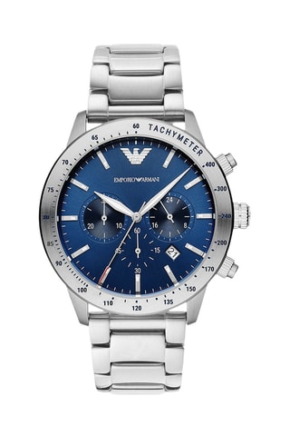 Reloj de cuarzo de acero - Taquímetro y cronógrafo - Plateado y azul marino