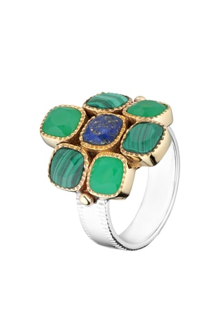 Anillo - Plata, malaquitas, crisoprasas y lapislázuli