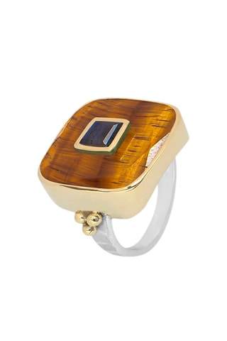 Anillo - Plata, ojo de tigre y labradorita