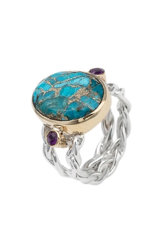 Anillo - Plata, amatistas y turquesa