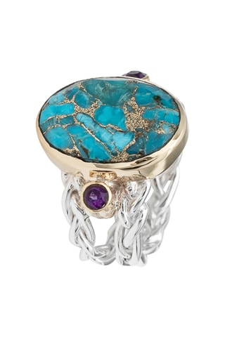 Anillo - Plata, amatistas y turquesa