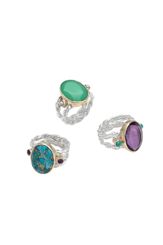 Anillo - Plata, amatistas y turquesa