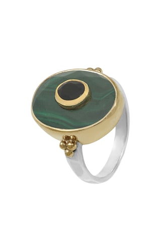 Anillo - Plata, malaquita y ónice