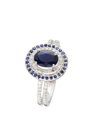 Anillo Firenze nouvelle - Oro blanco, diamantes y zafiros