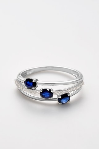 Anillo Trio de Saphir - Oro blanco, diamantes y zafiros