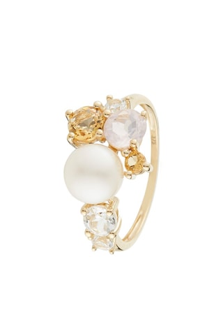 Anillo Pikine - Oro amarillo, topacios, citrinos, cuarzo rosa y perla cultivada