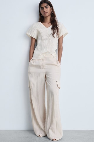 Top col V effet froissé - Beige