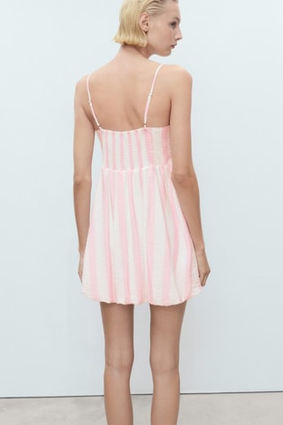Robe coupe ballon à rayures - Rose
