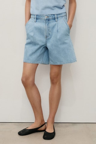 Bermuda en jean taille normale à pinces - Bleu