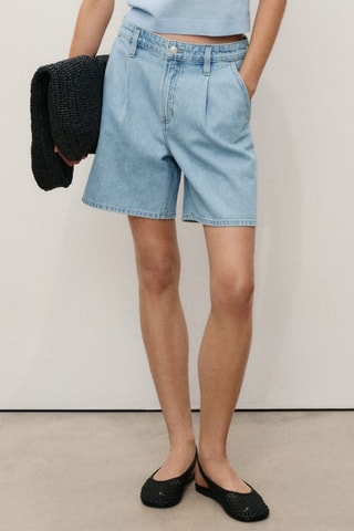 Bermuda en jean taille normale à pinces - Bleu