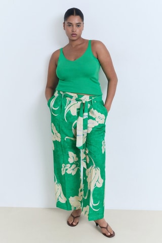 Pantalon imprimé ceinture - Vert