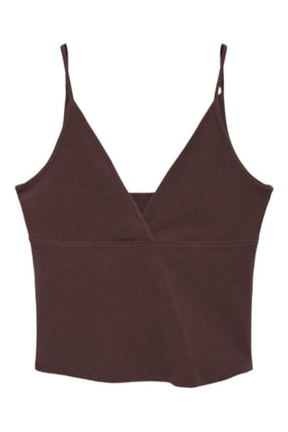 Top coton décolleté en V - Marron