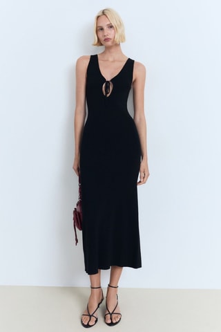 Robe en maille décolleté nœud - Noir