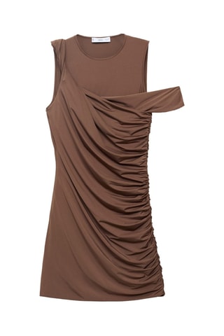 Robe drapée à bretelles asymétriques - Marron