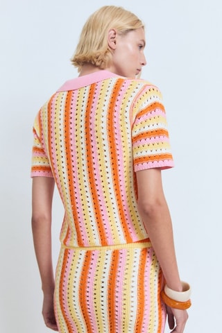 Pull en crochet à rayures bicolores - Rose