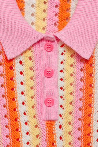 Pull en crochet à rayures bicolores - Rose