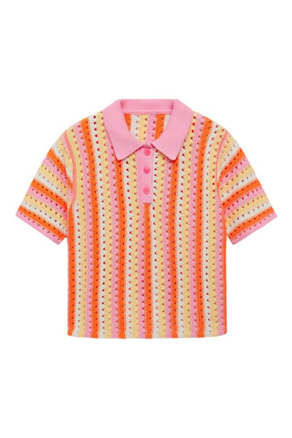 Pull en crochet à rayures bicolores - Rose