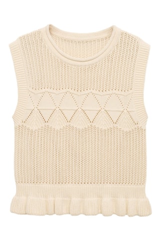 Gilet en maille ajourée volant - Blanc