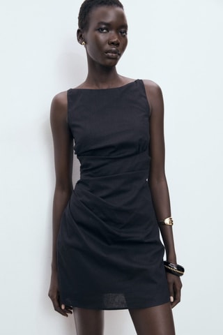 Robe en lin drapé - Noir