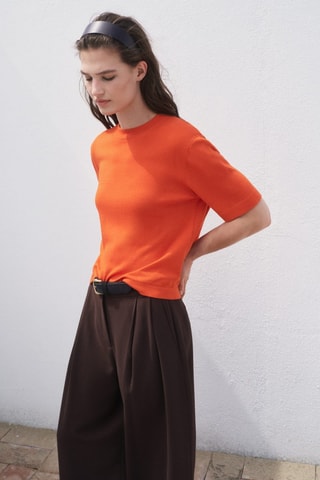 Pull-over maille fine manches courtes - Orange