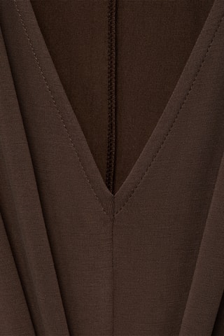 Robe col V froncé - Marron
