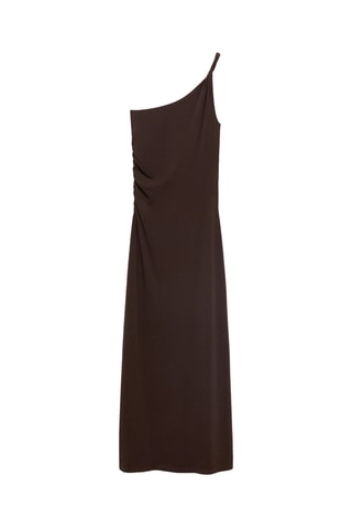 Robe asymétrique froncée à bretelles - Marron