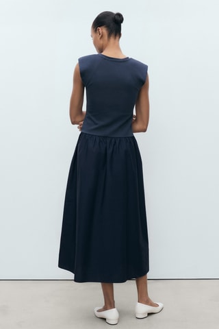 Robe midi tissu combiné - Bleu marine