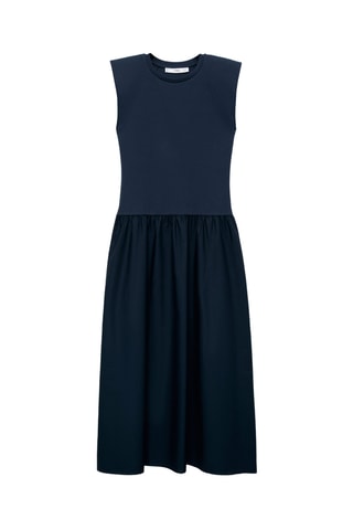 Robe midi tissu combiné - Bleu marine