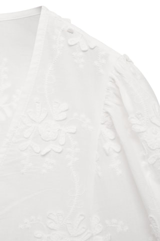 Blouse en coton broderie florale - Blanc