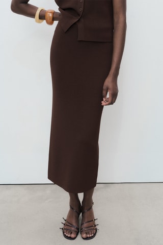 Jupe midi maille fine - Marron