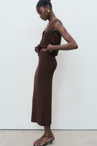 Jupe midi maille fine - Marron