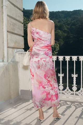 Robe satinée asymétrique à fleurs - Violet