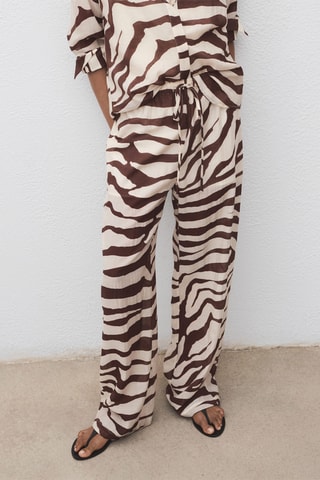 Pantalon fluide imprimé zèbre - Écru