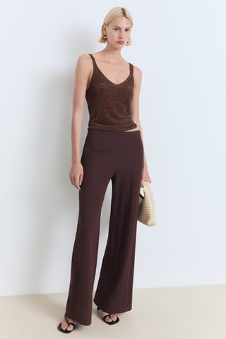 Top maille Lurex col en V - Marron