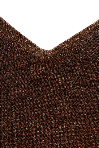 Top maille Lurex col en V - Marron