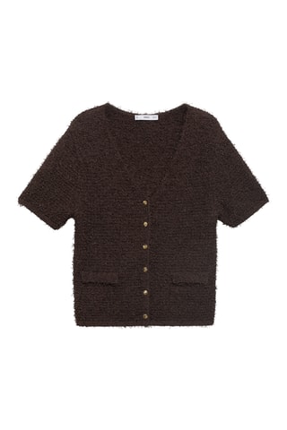 Cardigan en maille bouclée manches courtes - Marron