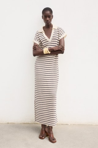 Robe longue maille rayures - Bleu