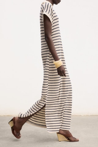 Robe longue maille rayures - Bleu