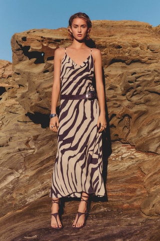 Robe avec col bénitier zèbre - Marron