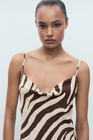 Robe avec col bénitier zèbre - Marron