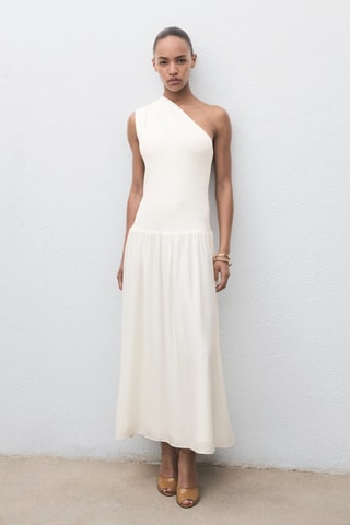 Robe tissu combiné asymétrique - Blanc