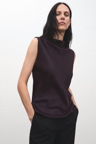 Blouse satin col bénitier - Bordeaux
